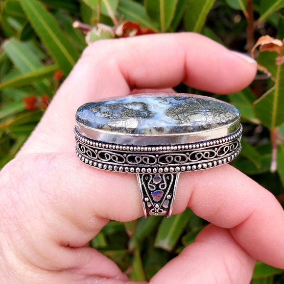 New Huge Pyrite Agate 925 Silver Statement Ring. - Picture 3 of 16